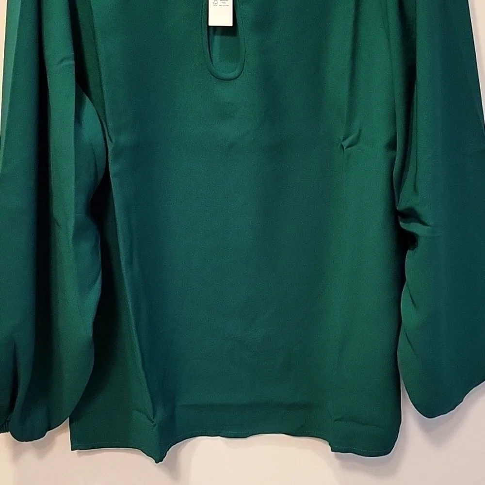 J.Crew Blouse Longsleeve Keyhole Front Puff Sleeve Crepe Green Large Tall NWT